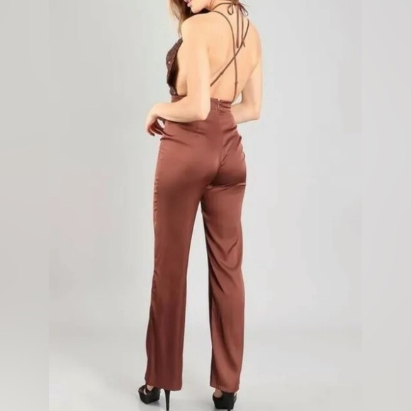 Miss Avenue brown sequins open back jumpsuit - Picture 5 of 15